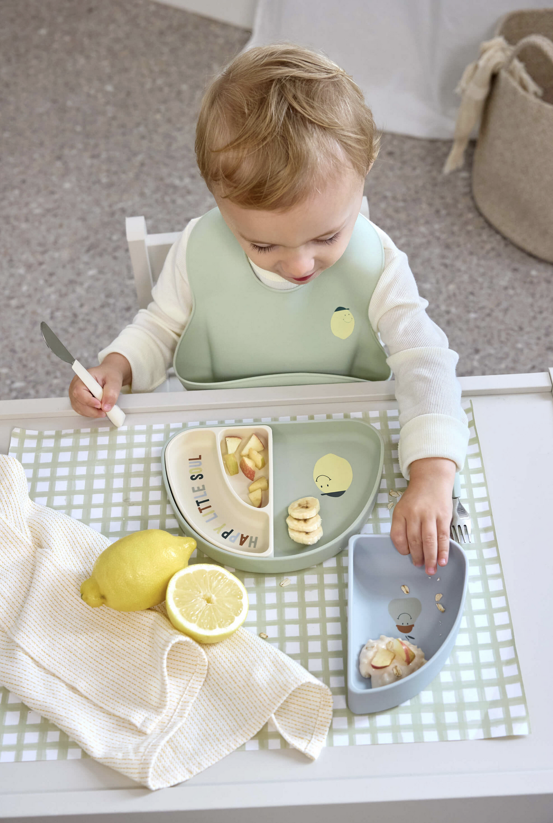  Prato com Divisórias em Silicone 3 Peças Happy Fruits Lemon - Lassig 