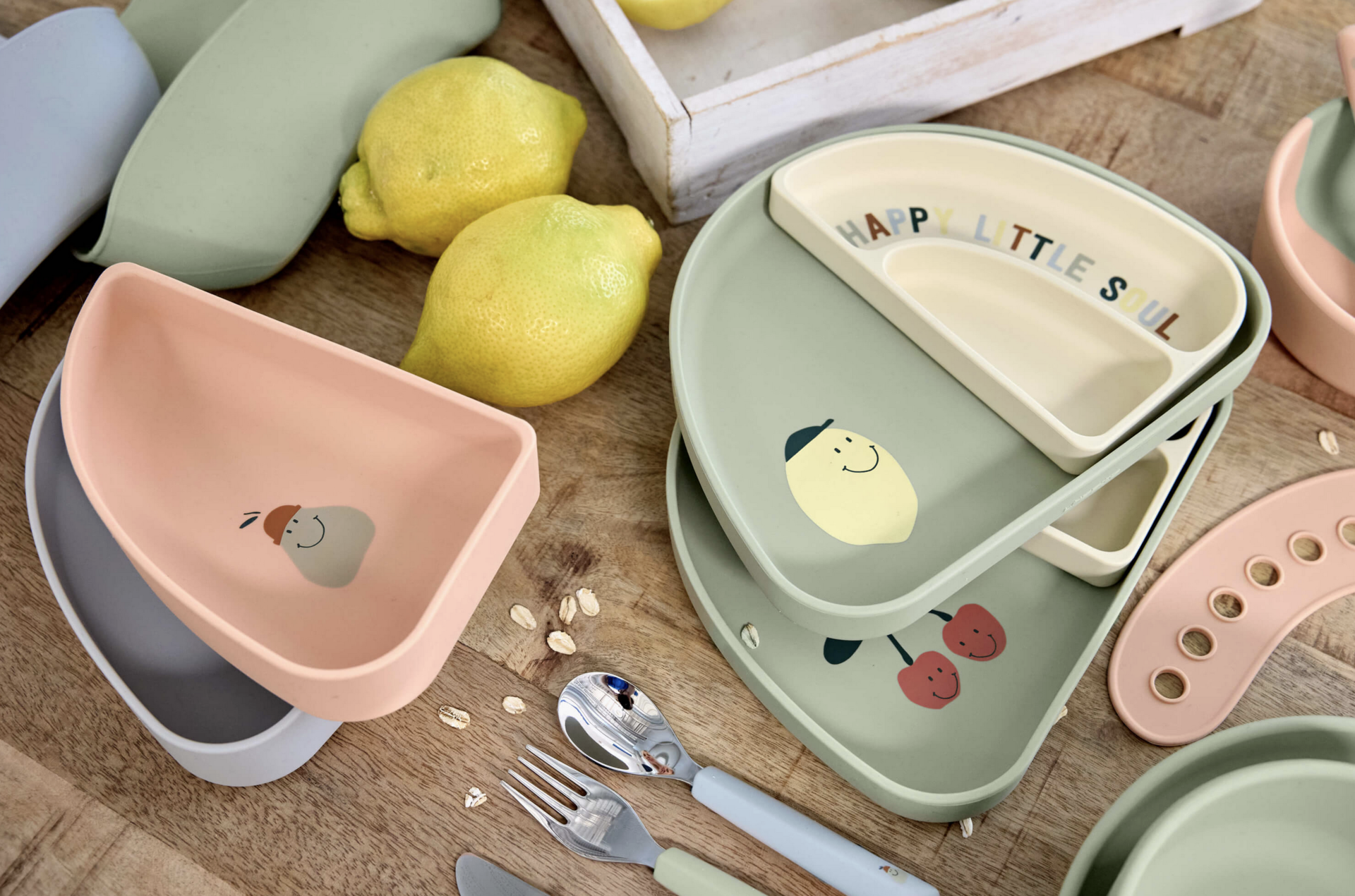  Prato com Divisórias em Silicone 3 Peças Happy Fruits Lemon - Lassig 