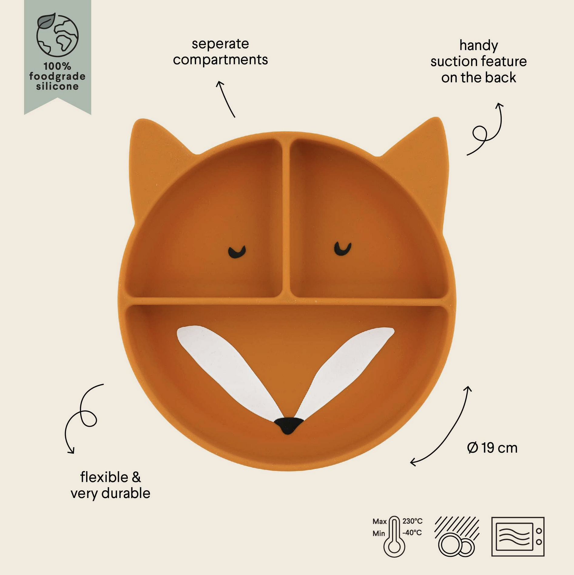  Prato de Silicone 3 Divisões e Ventosa Mr. Fox- Trixie 