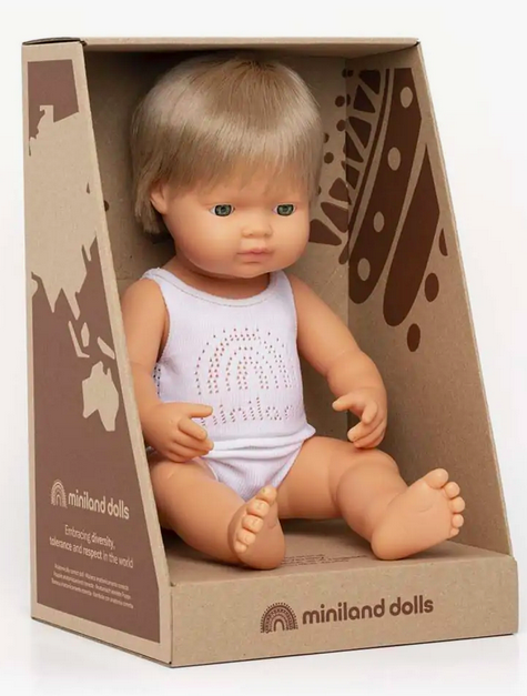 Baby doll caucasian dark blond boy 38 cm 