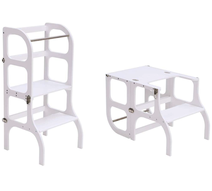 Torre de Aprendizagem/Mesa STEP'n'SIT Branco Ferragens Prateadas - Ette Tete