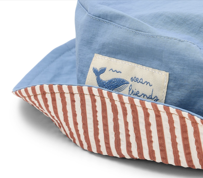 Chapéu Bucket Reversível Blue Ocean/Brown Stripes - Little Dutch