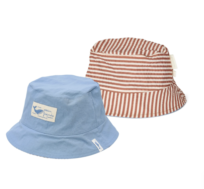 Chapéu Bucket Reversível Blue Ocean/Brown Stripes - Little Dutch
