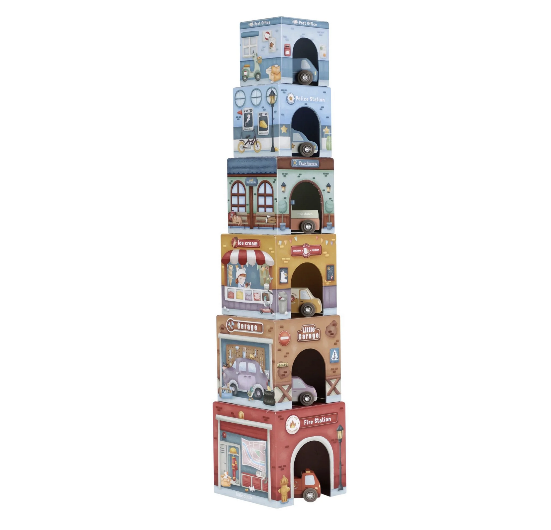 Cubos Empilháveis com Carros Multicolored Essentials - Little Dutch