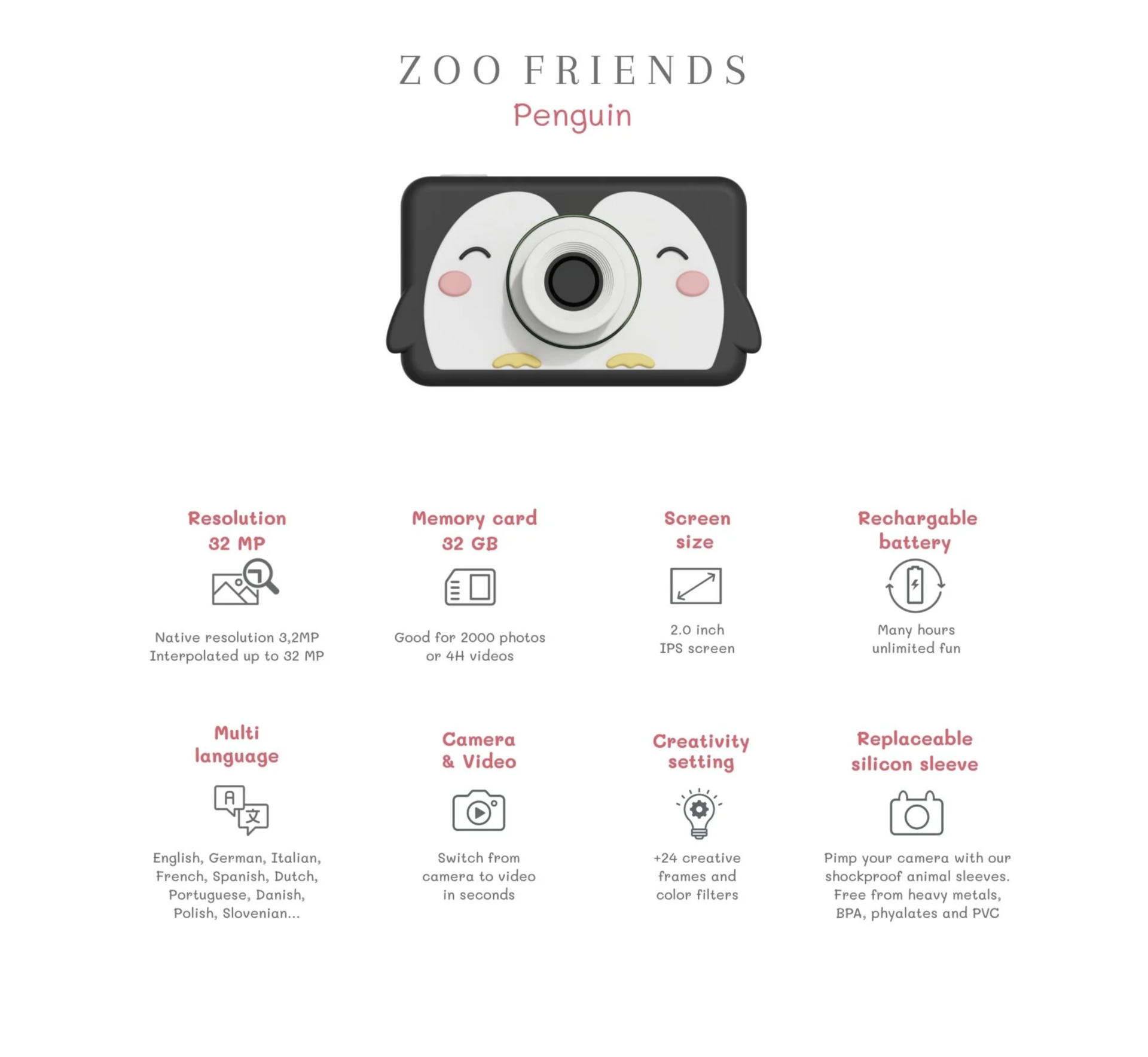 Máquina Fotográfica Zoo Friends Penguin - The Zoofamily