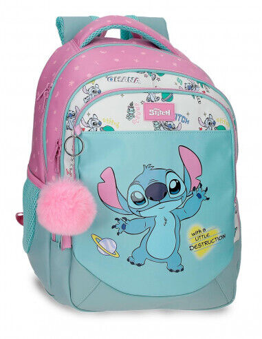 MOCHILA ESCOLA STITCH / 3 BOLSOS 