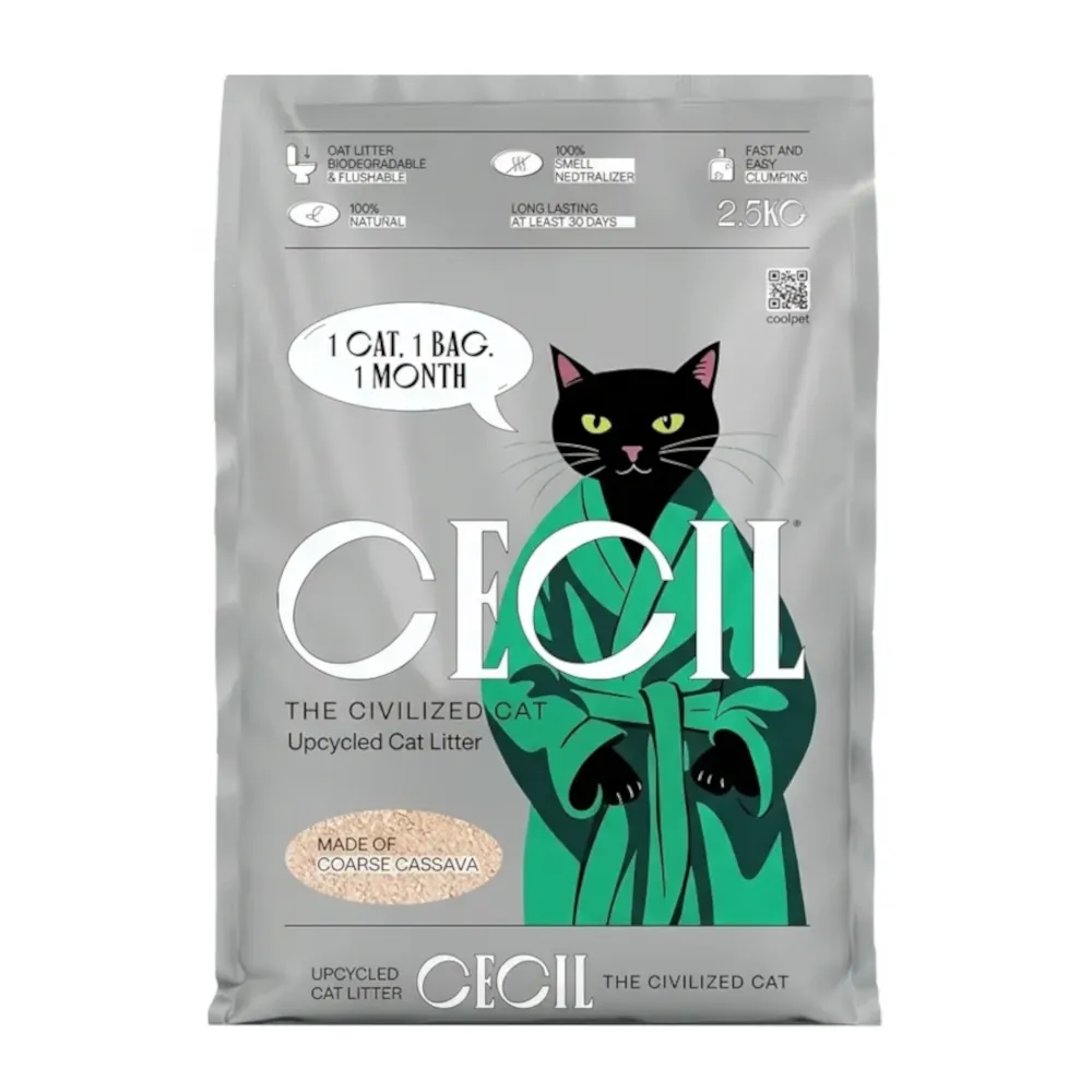 Areia de Mandioca Aglomerante e Biodegradável para Gatos - Cecil