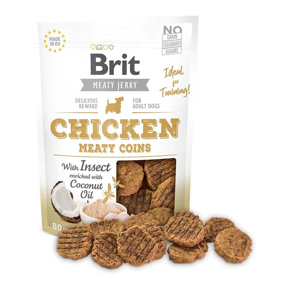Brit Dog Meat Jerky Snack Chicken Meaty Coins with Insect Enriched with Coconut Oil