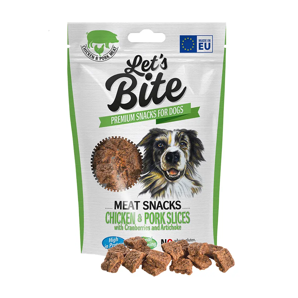 Brit Let`s Bite Dog Meat Snacks Chicken & Pork Slices with Cranberries
