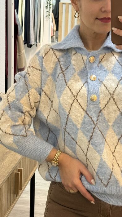 POLO ARGYLE - AZUL & BEGE