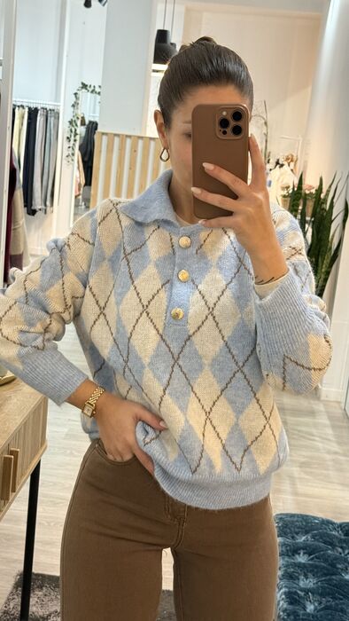 POLO ARGYLE - AZUL & BEGE