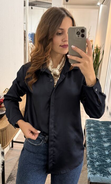 CAMISA ACETINADA - AZUL MARINHO