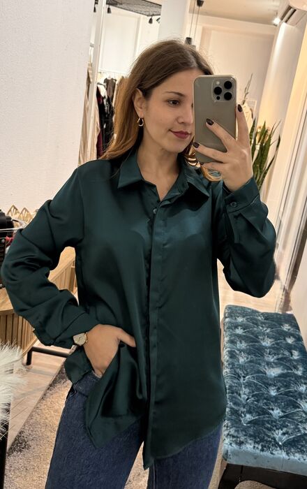 CAMISA ACETINADA - VERDE ESMERALDA