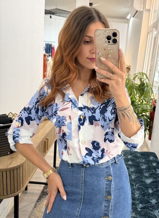 CAMISA PADRÃO FLORAL - ROSA