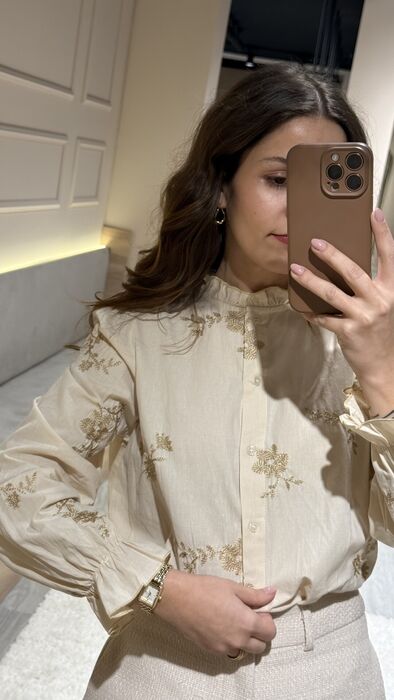 CAMISA FLORAL BORDADA - BEGE
