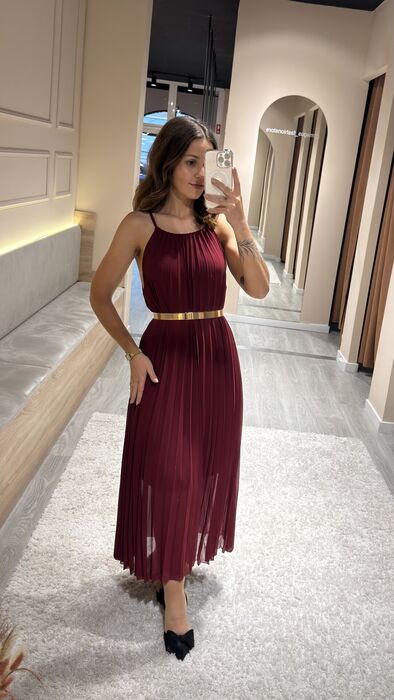 VESTIDO PLISSADO - BORDEAUX