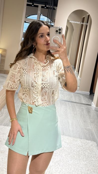 SAIA/CALÇÃO COM DETALHE DOURADO - VERDE ÁGUA