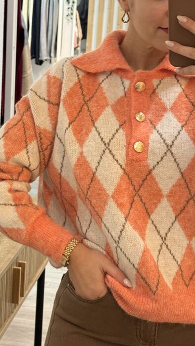 POLO ARGYLE - LARANJA & BEGE