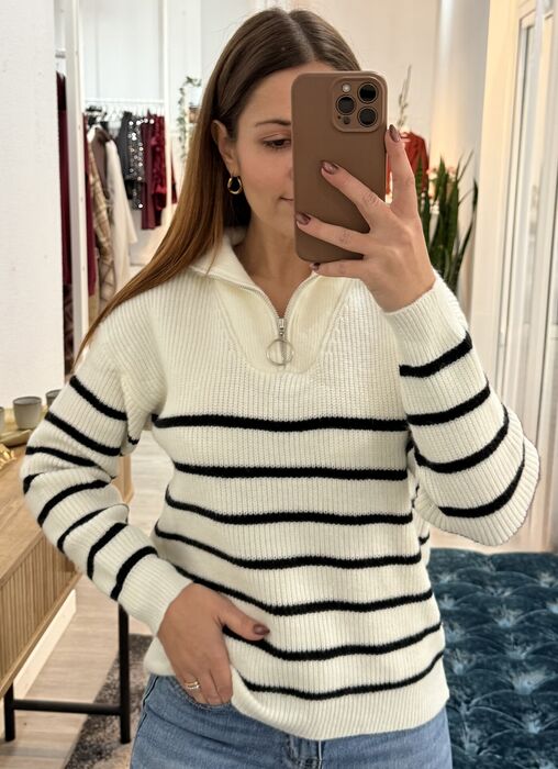 SWEATER TRICOT LISTRADO - BRANCO