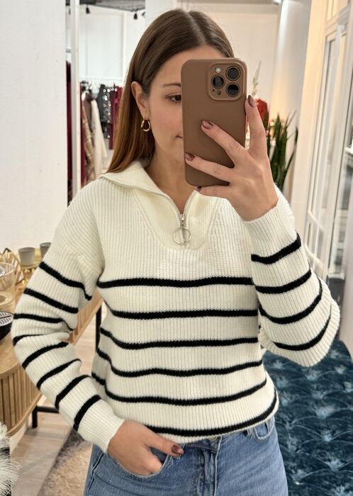 SWEATER TRICOT LISTRADO - BRANCO