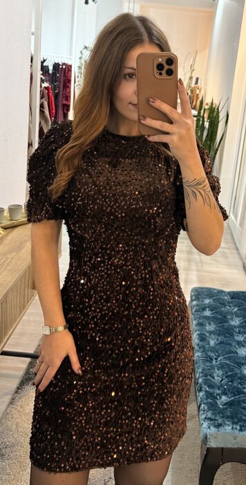 VESTIDO LANTEJOULAS - CASTANHO