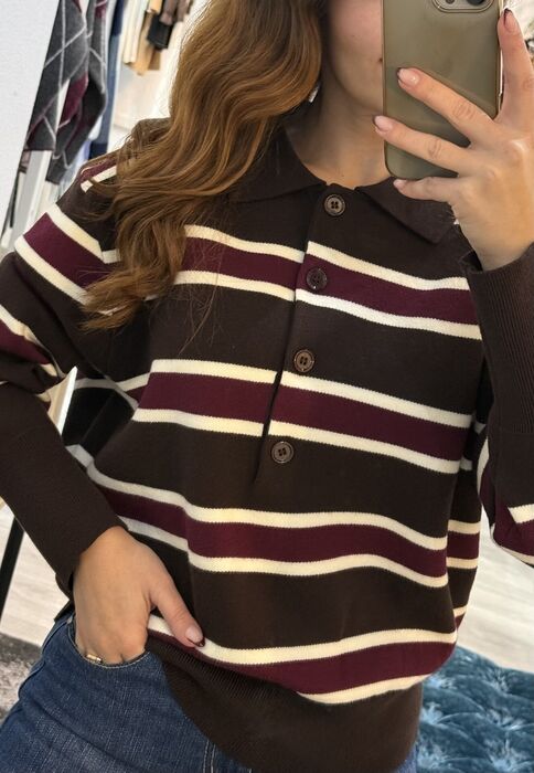 POLO TRICOT LISTRADO - CHOCOLATE & BORDEAUX
