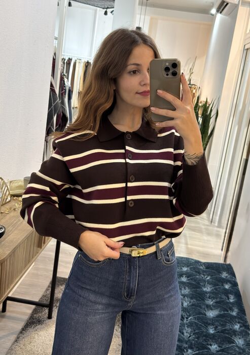POLO TRICOT LISTRADO - CHOCOLATE & BORDEAUX
