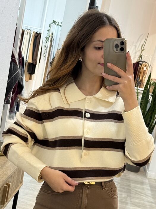 POLO TRICOT LISTRADO - CHOCOLATE & BAUNILHA