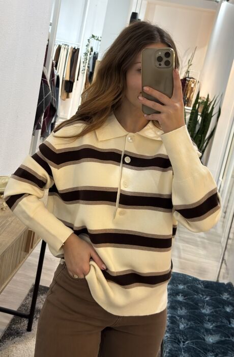 POLO TRICOT LISTRADO - CHOCOLATE & BAUNILHA