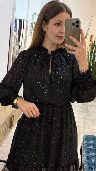 VESTIDO SPARKLE COM GOLA - PRETO