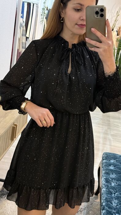 VESTIDO SPARKLE COM GOLA - PRETO