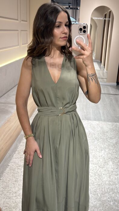 VESTIDO FLUÍDO COM CINTO - VERDE