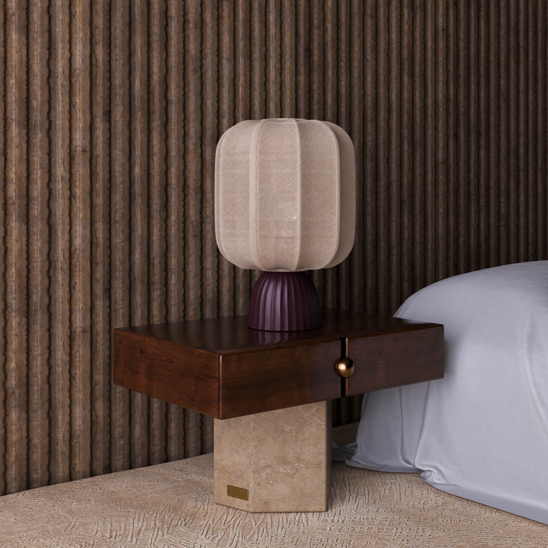 MAMOA bedside table, combining artisanal craftsmanship with contemporary form.