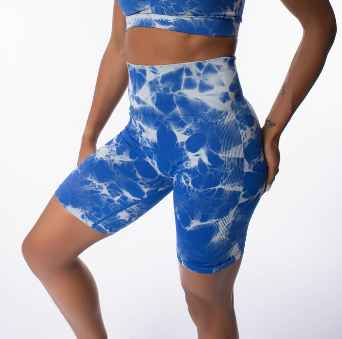 Calção de Cintura Alta Tie Dyed (Seamless) - Blue/White