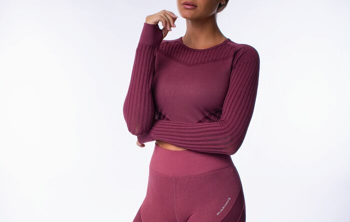 Crop Top de Manga Comprida Vibe (Seamless) - Bordeaux