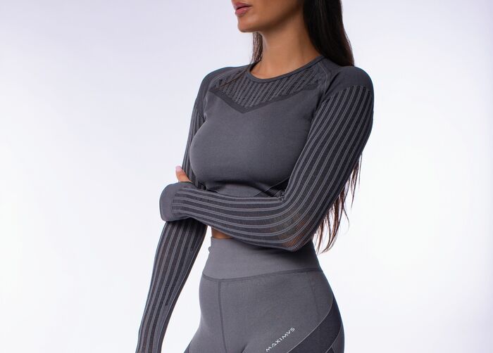 Crop Top de Manga Comprida Vibe (Seamless) - Gray/ Black