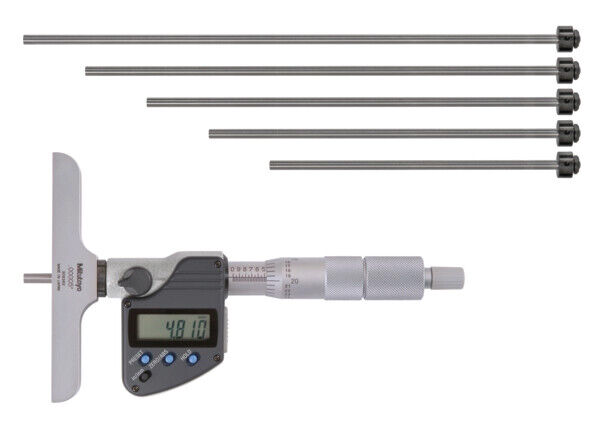 329-350-30 - Micrómetro Digimatic de Profundidade -varetas Intermutáveis Polegadas/Métrico, 0-6", incl. 6 Rods, Mitutoyo