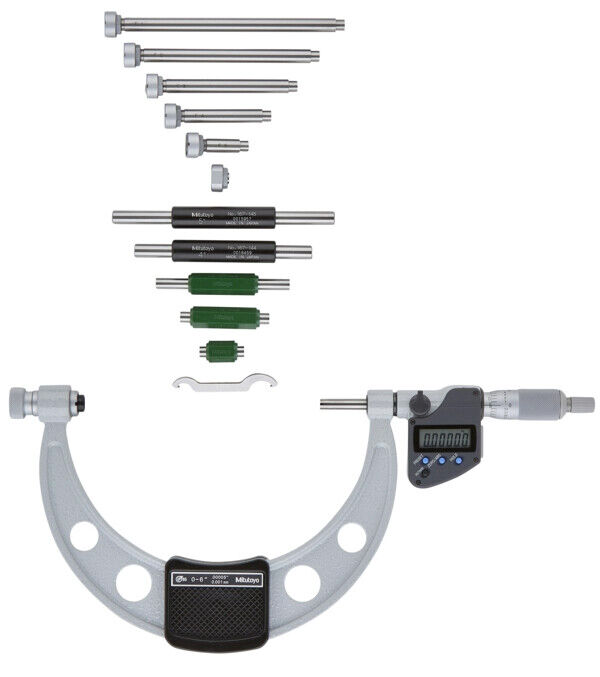 340-351-30 - Micrómetro Digimatic -Batentes Intermutáveis Polegadas/Métrico, 0-6", IP65, incl. 6 Anvils, Mitutoyo