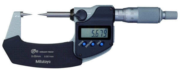 342-251-30 - Micrómetro digimatic, 0-25mm, 0.001mm, pontas cónicas, 15°, Mitutoyo