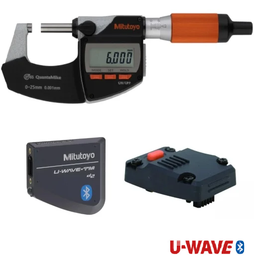 293-140-40-BT- Conjunto Micrómetro QuantuMike U-Wave Bluetooth (293-140-40 + 264-626 + 02AZF960) 0-25mm, 0.001mm, com saída de dados bidirecional, Mitutoyo