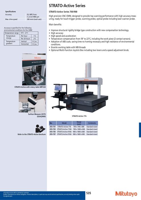 355-737 - Strato-Active 9166 CNC CMM, range 900x1600x600 mm, Mitutoyo