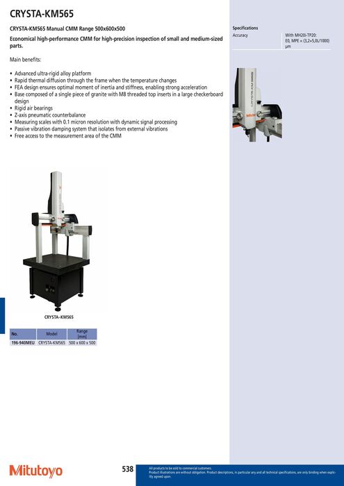 196-140MEU - CRYSTA-KM565, CMM Manual, Gama 500x600x500 mm, Mitutoyo