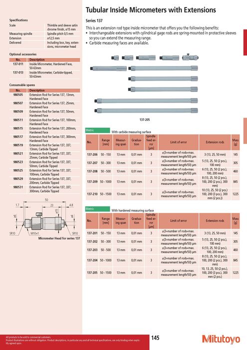 137-206 - Micrómetro de Interiores -Tubular com Extensões 50-150mm, Mitutoyo