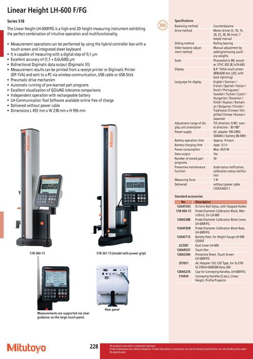 518-360-13 - Coluna de Medição Linear Height LH-600F, Métrico/Polegadas 0-600mm, Mitutoyo
