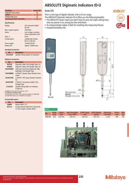 575-121 - Comparador ABSOLUTE Digimatic ID-U 25,4mm, 0,01mm, Mitutoyo