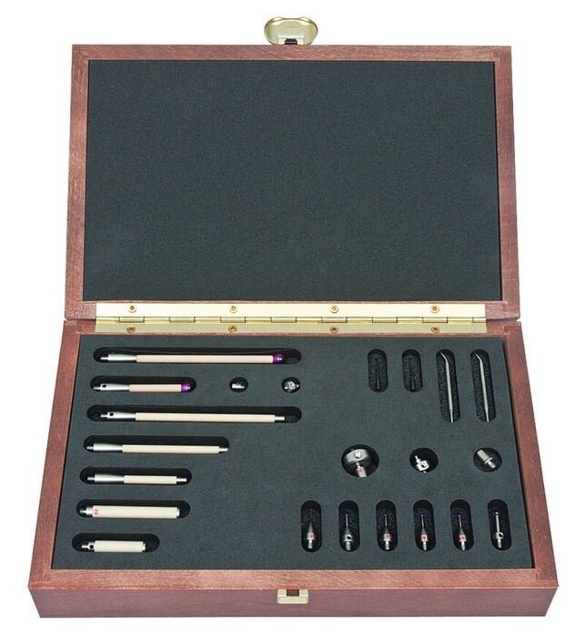 K651383 - Styli_Kits Cerâmica and aço components M4. Adaptors para M2 and M3 styli, 5 way styli holders, 22 pieces, Mitutoyo