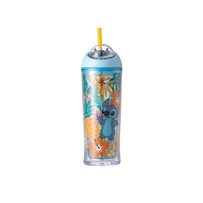 Disney - Coleção Lilo & Stitch - Garrafa de Água com Canudo e Bola Rotativa (385mL) (Stitch)
