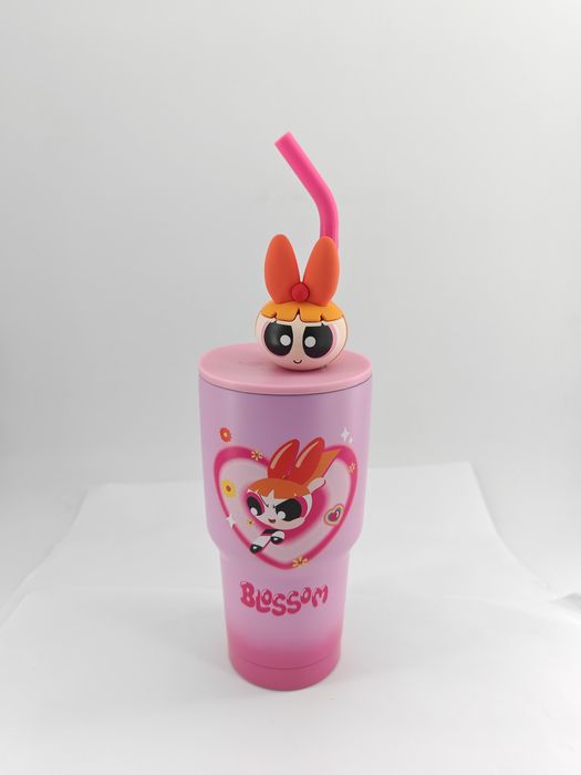 The Powerpuff Girls - Copo de Aço Inoxidável com Palhinha 900mL(Rosa)