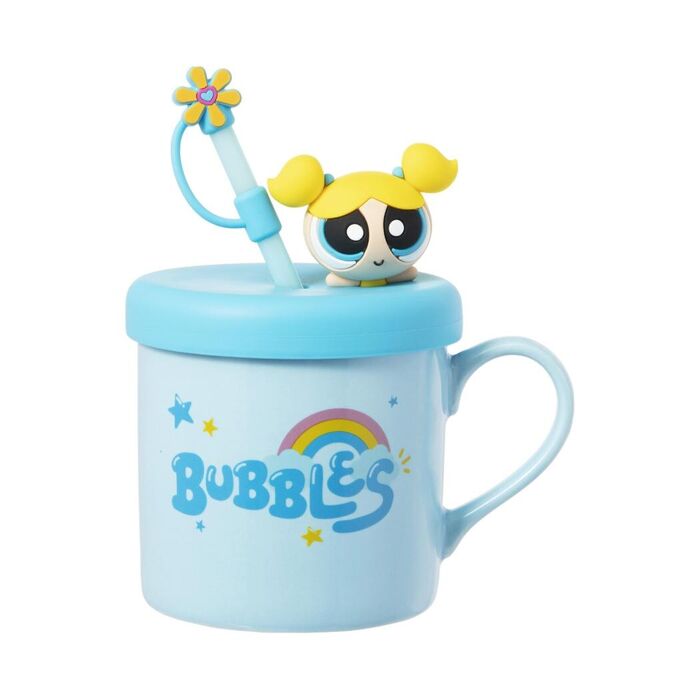 The Powerpuff Girls - Caneca de Cerâmica com Decoração e Palhinha 450mL(Azul)