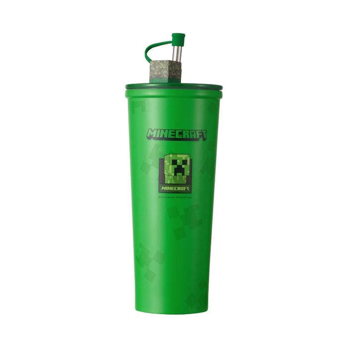 Minecraft - Garrafa de Aço Inoxidável com Dupla Parede e Palhinha 650mL (Verde)